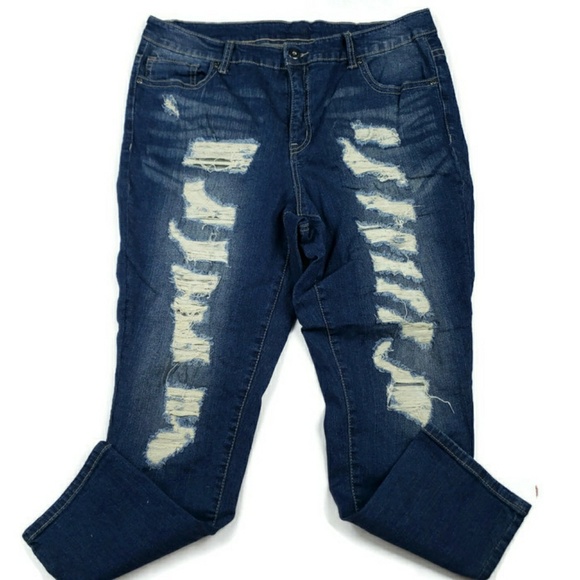 Faded Glory Denim - Womans distressed plus size skinny leg jeans 18w